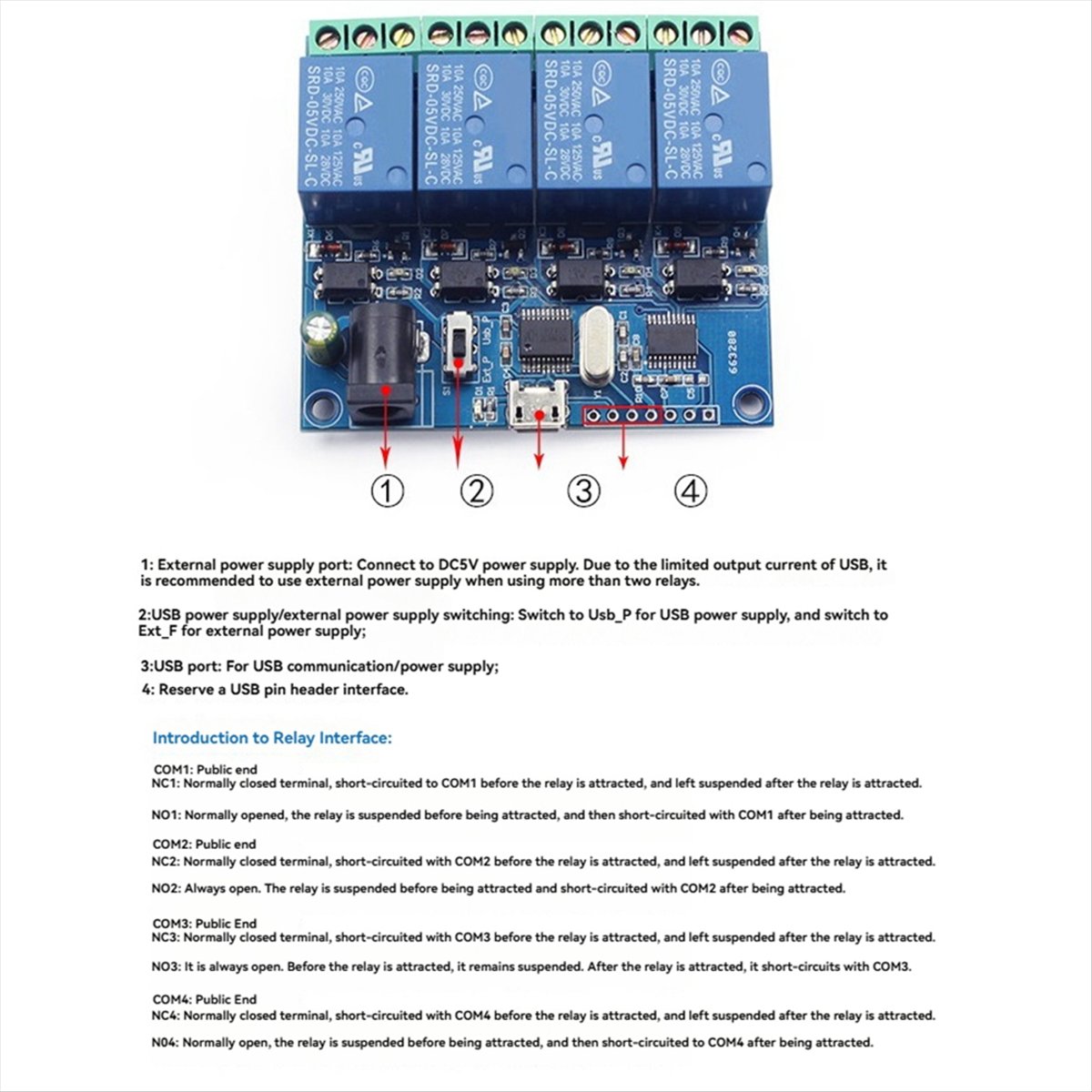 Relay Module 4 Channel - Modulo Relè USB a 4 Canali
